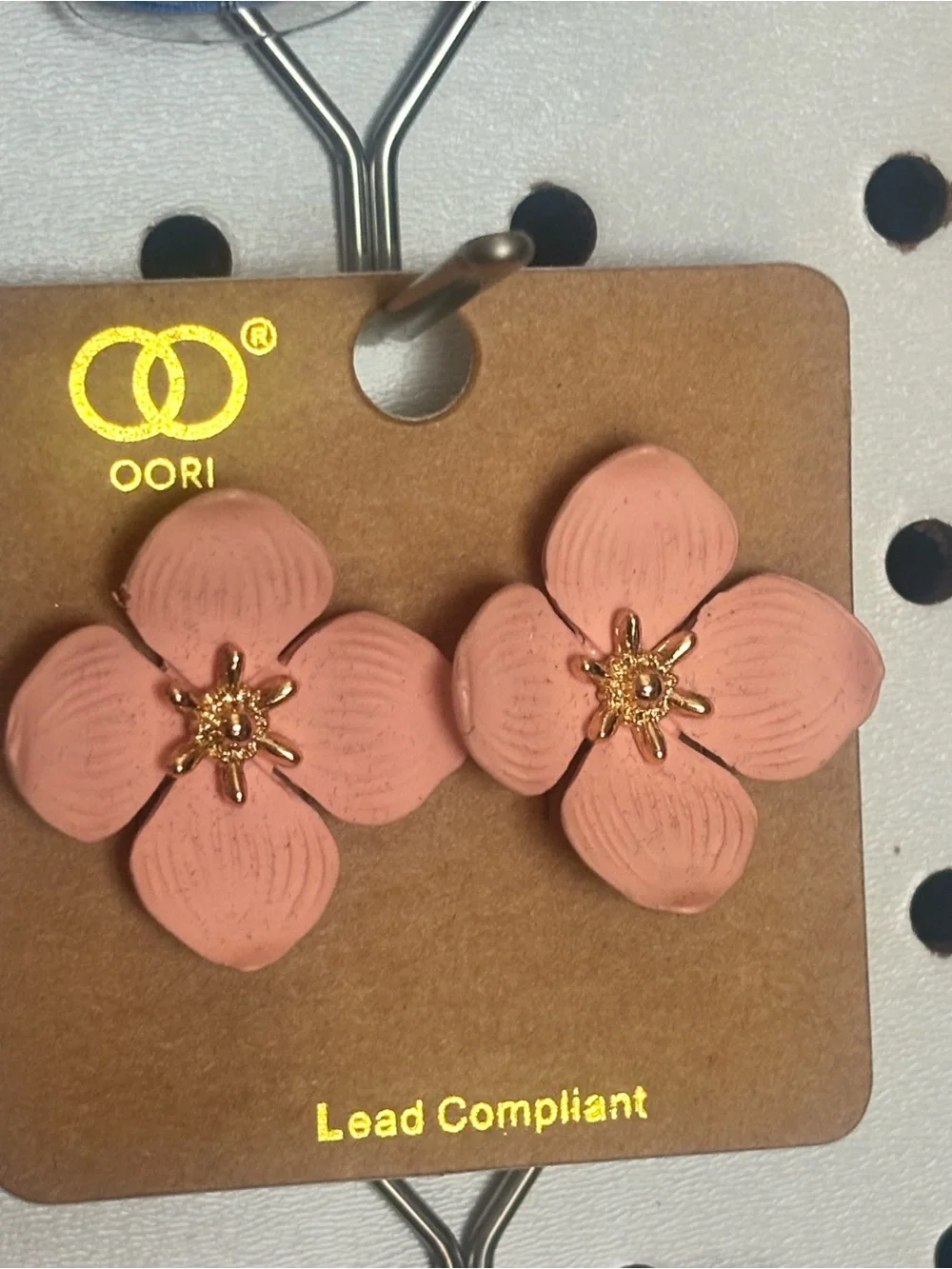 Oori Pink Floral Stud Earrings - Gold Center